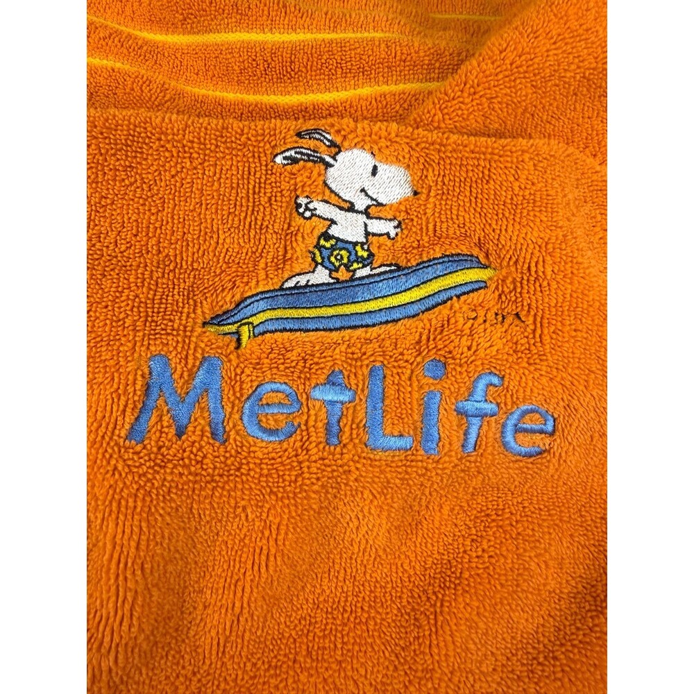 Vintage MetLife Snoopy Beach Towel Orange Striped Peanuts Surfing Embroidered - Picture 9 of 12